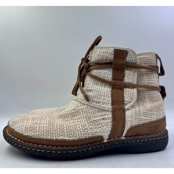 UGG Australia Women Ladies Jute Tie Up Faux Fur Insulated Low Ankle Boots Sz 9 - Picture 6 of 8